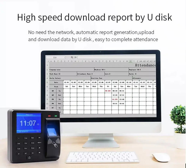 M10 Access Control& Attendance All-in-one Machine Human Fingerprint/Password/ID Card Swipe Alarm Function U Disk Upload Download
