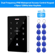 NFC Backlight Touch Dual Frequency 125KHz + 13.56MHz RFID Card Access Control Keypad Door Lock Opener WG Output IP68 Watreproof