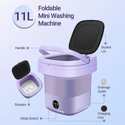 11L Portable Washing Machine folk wide Capacity Clothes Spin Dryer Bucket Travel Underwear Socks Ultrasonic Mini wash