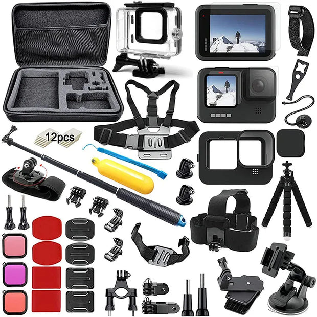 Accessories Kit for Gopro Hero 12 11 10 9 Black Carrying Bag Waterproof Housing Case Tripod Set for Go Pro Hero12 Hero11 10 9