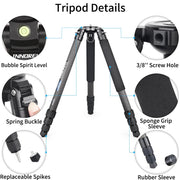 NT364C Professional Carbon Fiber Bowl Tripod for DSLR Camera Video Camcorder Heavy Duty 25kg Max Load Birdwatching Camera Stand