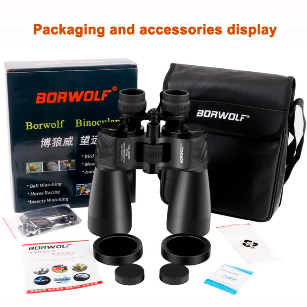 BORWOLF 12-36X60 Binoculars Telescope HD Light Night Vision Bak4 Prism Professional Zoom Powerful for Hunting Bird Watching