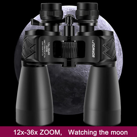 BORWOLF 12-36X60 Binoculars Telescope HD Light Night Vision Bak4 Prism Professional Zoom Powerful for Hunting Bird Watching