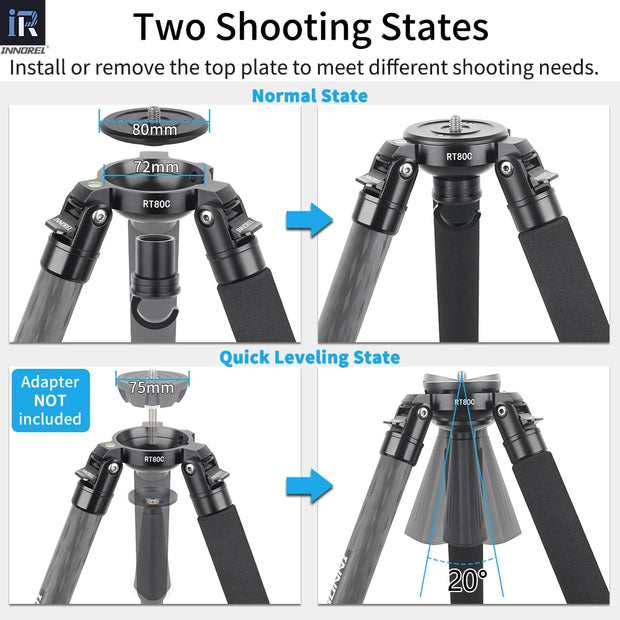 RT80C/NT324C Professional Carbon Fiber Tripod for DSLR Camera Video Camcorder Birdwatching Heavy Duty Camera Stand 75mm Bowl