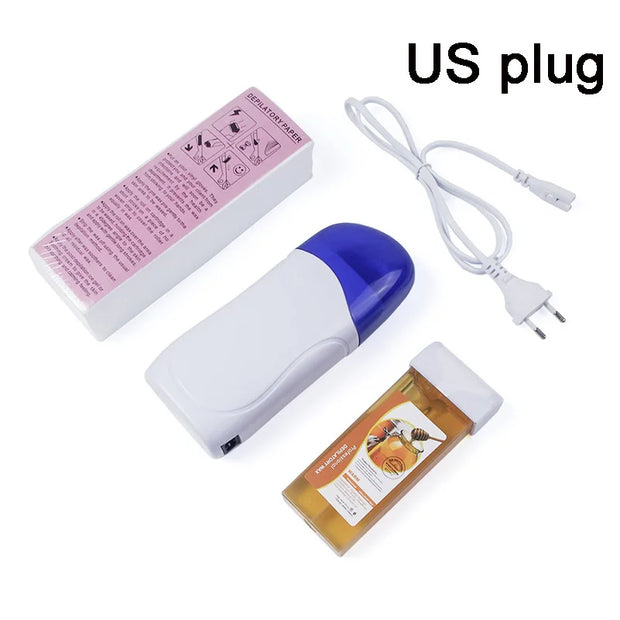 3 In 1 Roller Waxing Kit Depilatory Wax Warmer Strips For Hair Removal With Epilator Machine Cartridge Heater Waxing Paper Set