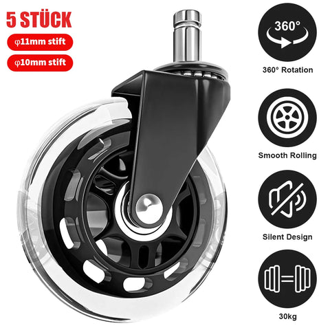 3inch Office Chair Wheels 360° Rotating Quiet Swivel Casters Wear-resistant Chair Roller Replacement 5pcs