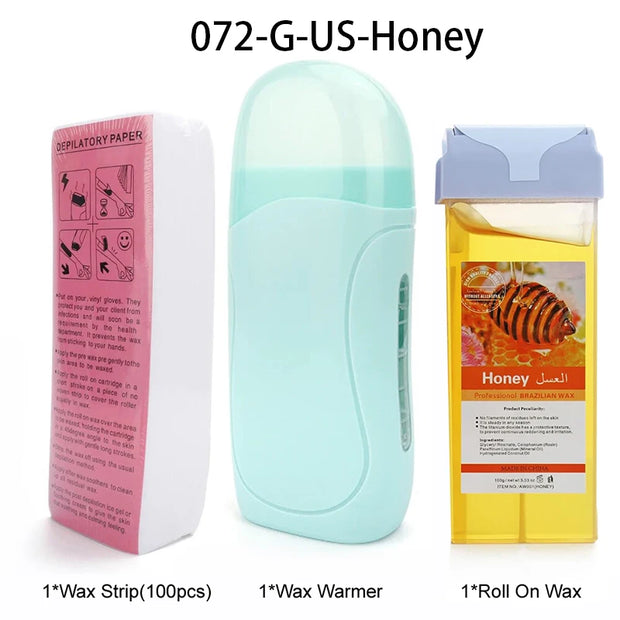 Unisex Roll on Depilatory Wax Cream Hair Removal Roller Wax Heater Waxing Hot Cartridge Warmer Equipment Tool Waxing Kit