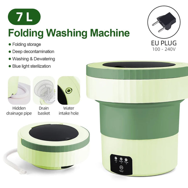 7L Small Folding Washing Machine Portable Washing Machine Automatic Modes Laundry Clothes Laundry Bucket Washing Machine