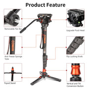 COMAN DK327Q5S Professional Camera Monopod Hydraulic Fluid Head Tripod Stand For DSLR Camera Canon Nikon Sony Video Camcorder