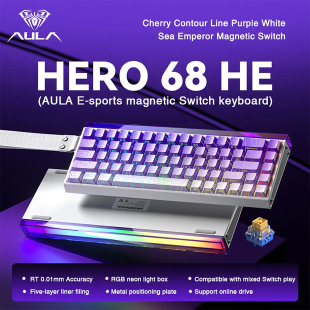 AULA HERO 68HE Magnetic Switch Keyboard Rapid Trigger 8K Return Esports Gamer Keyboard RGB Wired Gaming Keyboard