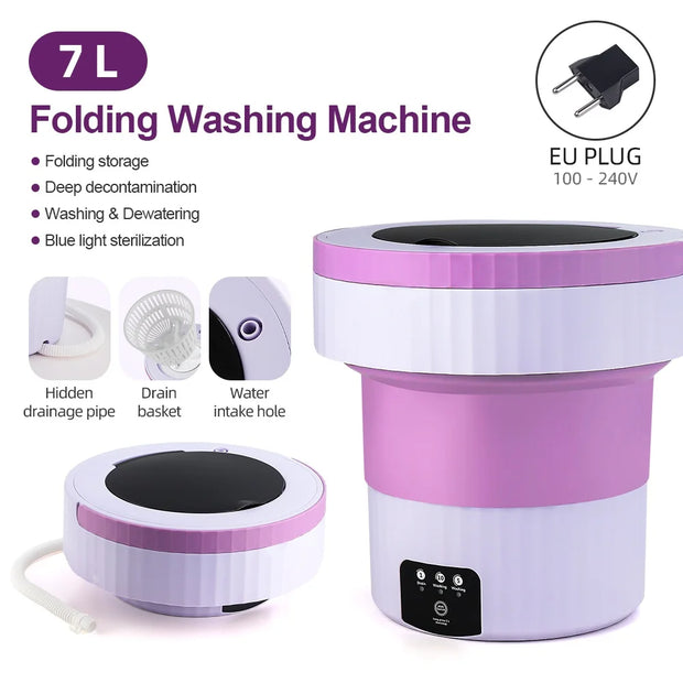 7L Small Folding Washing Machine Portable Washing Machine Automatic Modes Laundry Clothes Laundry Bucket Washing Machine