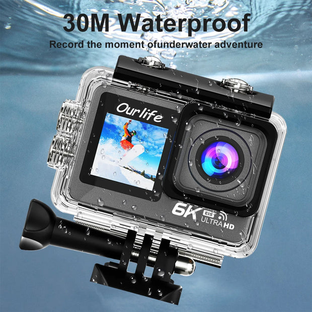 6K 4K60FPS Action Camera 50MP 2.0 Touch LCD Dual Screen EIS WiFi 170° DVR 30M Waterproof 5X Zoom Sport Camera With Remote