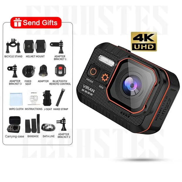 CERASTES Action Camera 4K60FPS With Remote Control Screen Waterproof Sport Camera Drive Recorder Sports Camera Helmet Action Cam