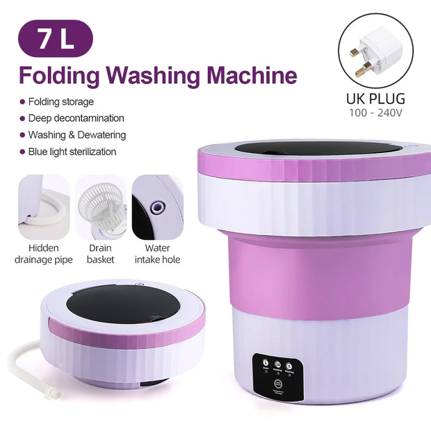 7L Small Folding Washing Machine Portable Washing Machine Automatic Modes Laundry Clothes Laundry Bucket Washing Machine