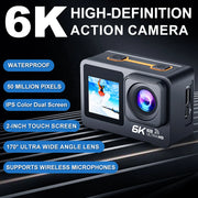 6K 4K60FPS Action Camera 50MP 2.0 Touch LCD Dual Screen EIS WiFi 170° DVR 30M Waterproof 5X Zoom Sport Camera With Remote