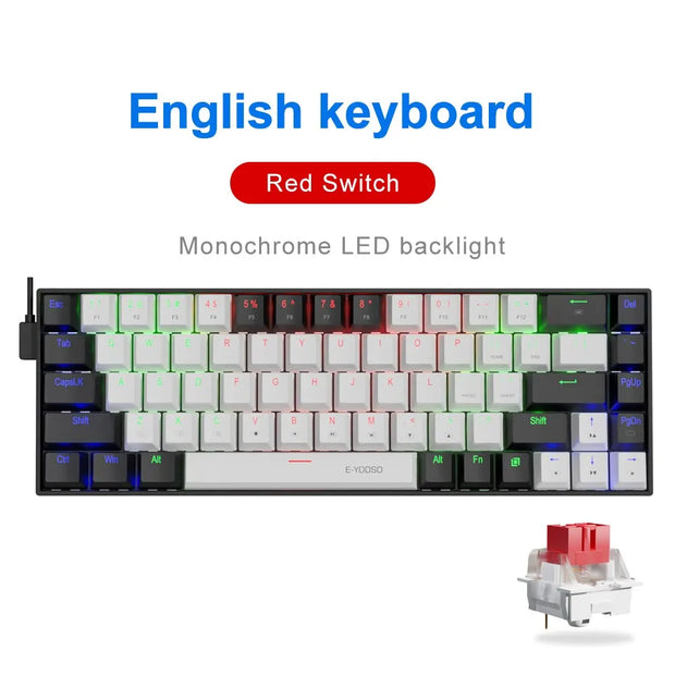 E-YOOSO Z686 USB Mini Slim Mechanical Gaming Wired Keyboard Red Switch 68Keys Russian Brazilian Portuguese for Compute PC Laptop