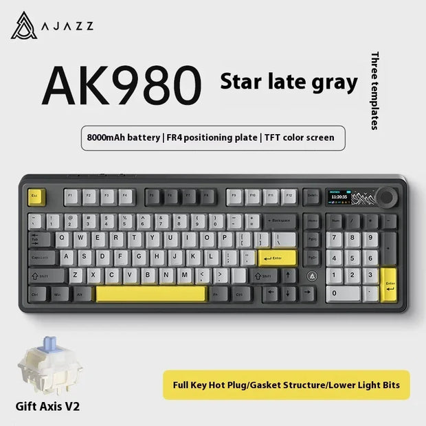 AJAZZ AK980 Gaming Mechanical Keyboard Full key hot-swappable Three modes With screen Lighting ambience Gaming office