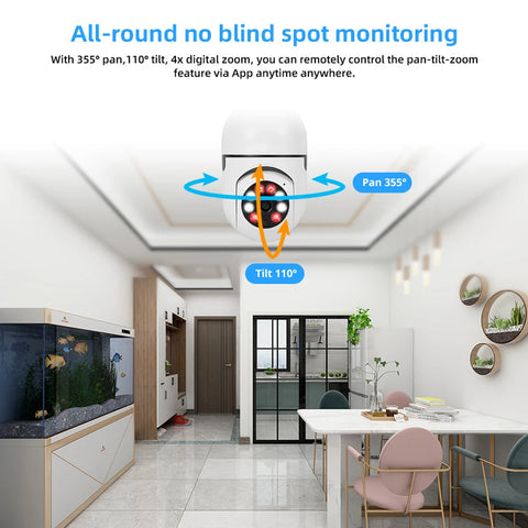 E27 Bulb Wifi Surveillance Camera Wireless Night Vision HD Automatic Human Tracking  Security Baby Monitor Zoom Full Color Video