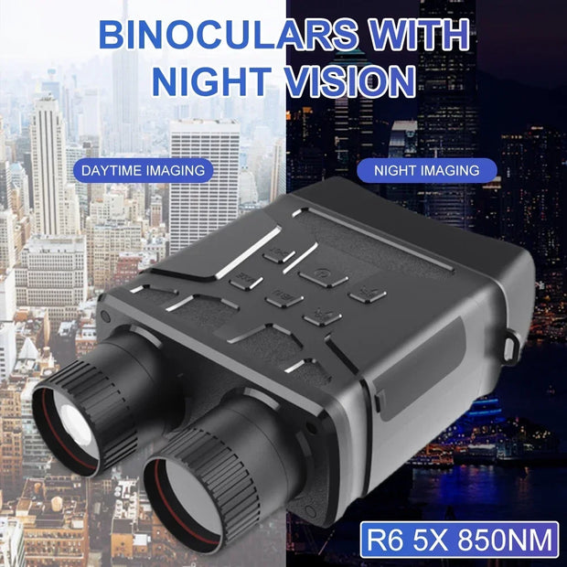 Night Vision Binoculars R6 850nm Infrared 1080P HD 5X Digital Zoom Hunting Telescope Photography Video Outdoor Day Night 300M