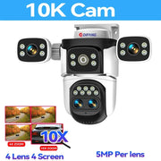 10K Security Protection WiFi6 Camera Outdoor Four Screen 20MP CCTV External IP Cam 10X Zoom 8K 15MP Video Surveillance Camera