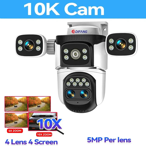 10K Security Protection WiFi6 Camera Outdoor Four Screen 20MP CCTV External IP Cam 10X Zoom 8K 15MP Video Surveillance Camera