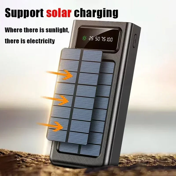 200000mAh Solar Power Bank Large Capacity USB 4 in1 Super Fast Charging USB TypeC LED Light Outdoor Power Bank For Xiaomi iPhone