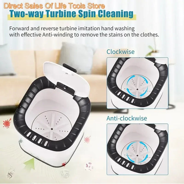 Portable Washing Machine for Underpants Underwear Sock 2L Capacity Mini Laundry Machine Turbine Washer for Home Dormitory