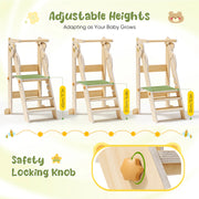 3-layer Height Adjustable Folding Montessori Tower, Easy To Assemble, Montessori Observation Tower With Safety Railing