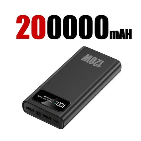 200000mAh 120W Power Bank Fast Charging Portable Ultralarge Capacity Digital Display External Battery For iPhone Samsung Huawei