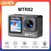 Ourlife MTR82 6K Action Camera 2.0'' Touch LCD Screen 5X Zoom WIFI Sport Video Camera 30M Waterproof Bicycle Helmet Action Cam