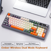 FREEWOLF M96 Wireless Bluetooth Dual-Mode Keyboard PBT Keycap Screen Knob Lithium Battery Backlight Multi-Device Gaming