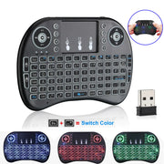 3-Color Backlit I8 Mini Wireless Keyboard 2.4GHz Air Mouse English Russian Keyboard with Touchpad Handheld for Android TV BOX