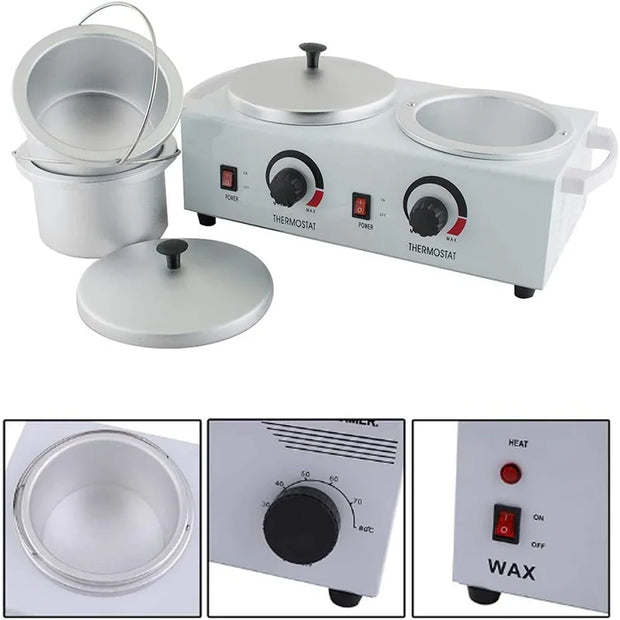 Dual Pot Wax Heater Professional Paraffin Hair Removal Machine Dual Parrafin Hot Facial Skin Equipment Spa Household