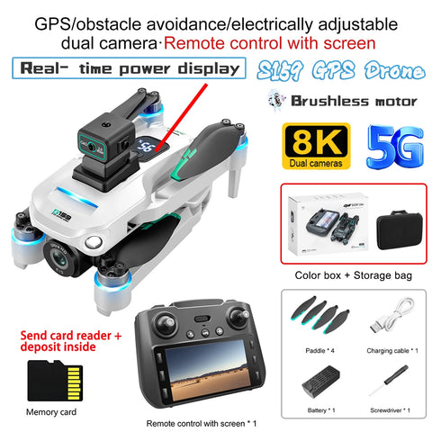 New S159 GPS Drone 8K HD Camera Screen Send Memory Card 5G Image Transfer Obstacle Avoidance Brushless FPV Drone RC Quadcopter