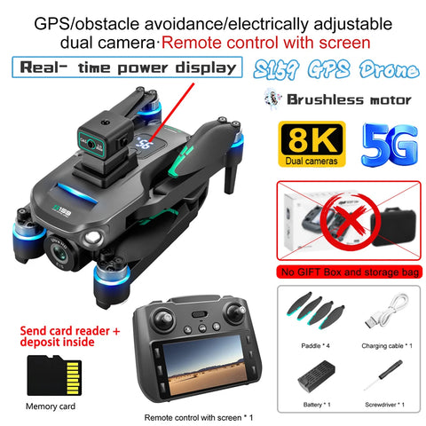 New S159 GPS Drone 8K HD Camera Screen Send Memory Card 5G Image Transfer Obstacle Avoidance Brushless FPV Drone RC Quadcopter