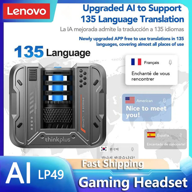 Lenovo LP49 AI Translation Headphones Wireless Bluetooth 5.4 Noise Reduction HD Call Earbuds Office Travel Real Time Translation