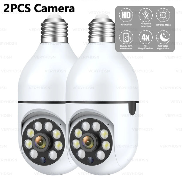 E27 Bulb Wifi Surveillance Camera Wireless Night Vision HD Automatic Human Tracking  Security Baby Monitor Zoom Full Color Video