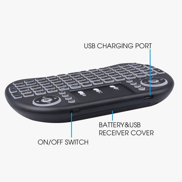 3-Color Backlit I8 Mini Wireless Keyboard 2.4GHz Air Mouse English Russian Keyboard with Touchpad Handheld for Android TV BOX