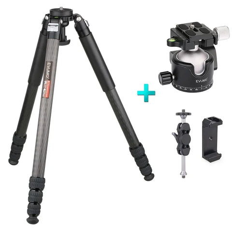 EVUMO ET7C Carbon Fiber Tripod 32.5mm Tube Professional Heavy Duty Tripod 25kg Load Bowl Tripod for Camera Shooting Birdwatching