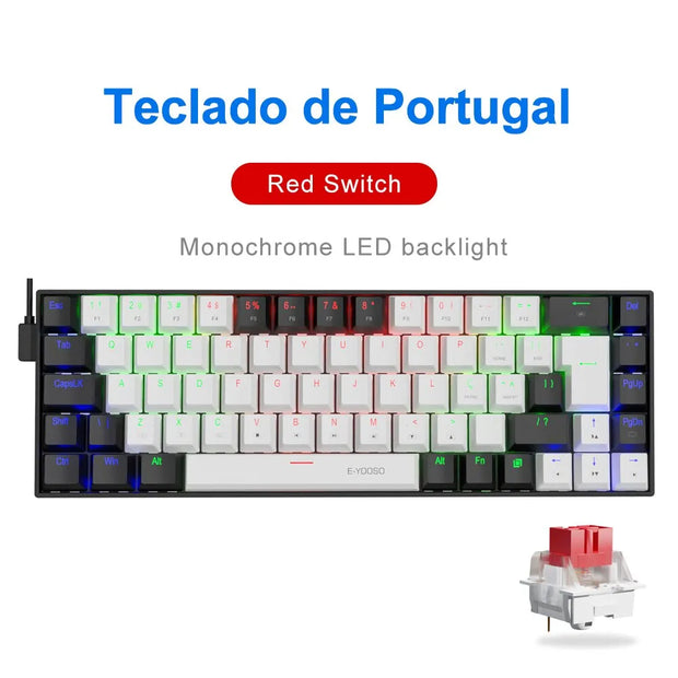 E-YOOSO Z686 USB Mini Slim Mechanical Gaming Wired Keyboard Red Switch 68Keys Russian Brazilian Portuguese for Compute PC Laptop