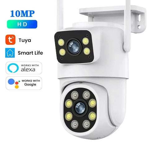 10MP Dual Lens Tuya Wifi Camera PTZ Outdoor 4K Wireless Dual Screen Security Camera Auto Tracking Monitoring Video Surveillance