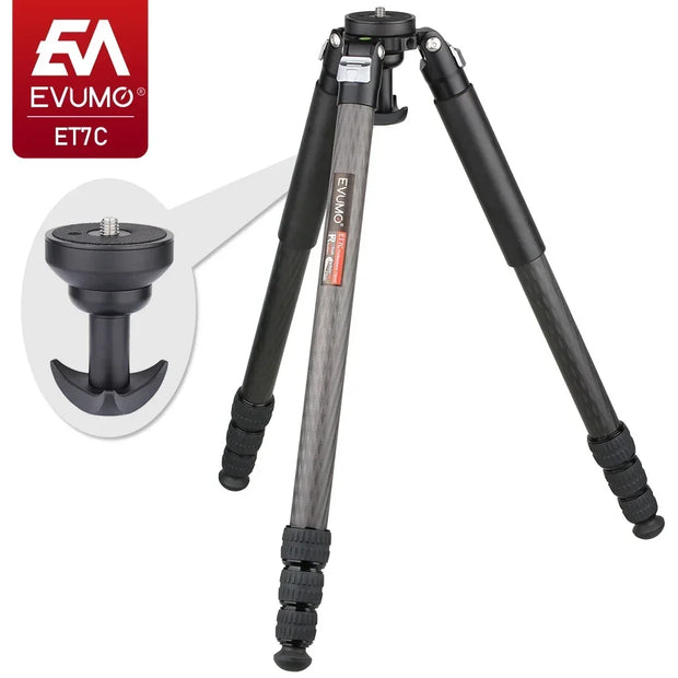 EVUMO ET7C Carbon Fiber Tripod 32.5mm Tube Professional Heavy Duty Tripod 25kg Load Bowl Tripod for Camera Shooting Birdwatching