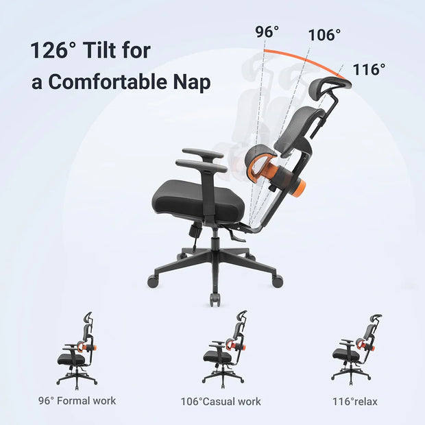 NEWTRAL NT001 Ergonomic Chair Adaptive Lower Back Support 3 Recline Angle Adjustable Backrest Armrest Headrest Nylon Base