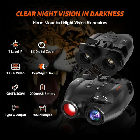 HD Screen Binoculars Night Vision 5X Digital Zoom Head Mount Goggles for Outdoor Hunting Telescope Infrared Night Vision Device