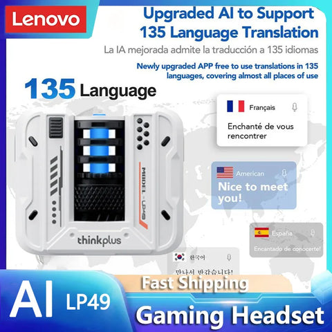 Lenovo LP49 AI Translation Headphones Wireless Bluetooth 5.4 Noise Reduction HD Call Earbuds Office Travel Real Time Translation