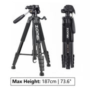 187cm/73.6in Tall Zomei Aluminum Alloy Portable Tripod for Camera DSLR Canon Nikon, 360 Degree Panorama Photography Phone Stand