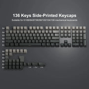 136 Key Black White Side-lit Shine Through Backlit keycaps PBT Double Shot Keycaps OEM Profile for MX Switch Mechanical Keyboard