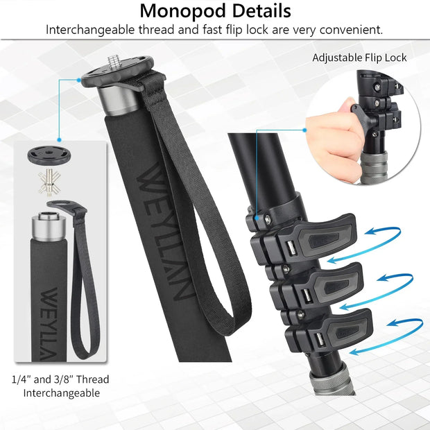 Monopod for Camera Tripod Professional Dslr Camera Monopod 360 Panorama Fluid Head Mobile Phone Flexible Mini Tripod Stand KA7