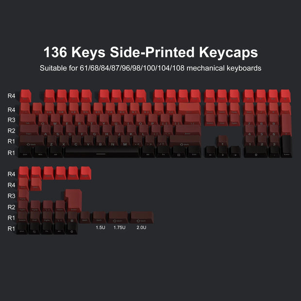 136 Key Black White Side-lit Shine Through Backlit keycaps PBT Double Shot Keycaps OEM Profile for MX Switch Mechanical Keyboard