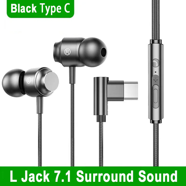 For Galaxy 90° Jack Wired Gaming Headset HiFi Surround Sound With Mic 3.5mm Type C Music Headphones For Samsung S24 23 iPhone 15